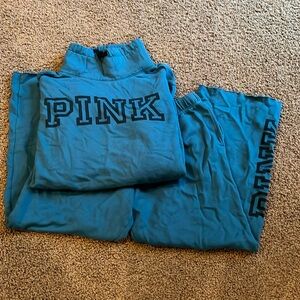 Pink teal funnel neck hoodie and sweatpants set